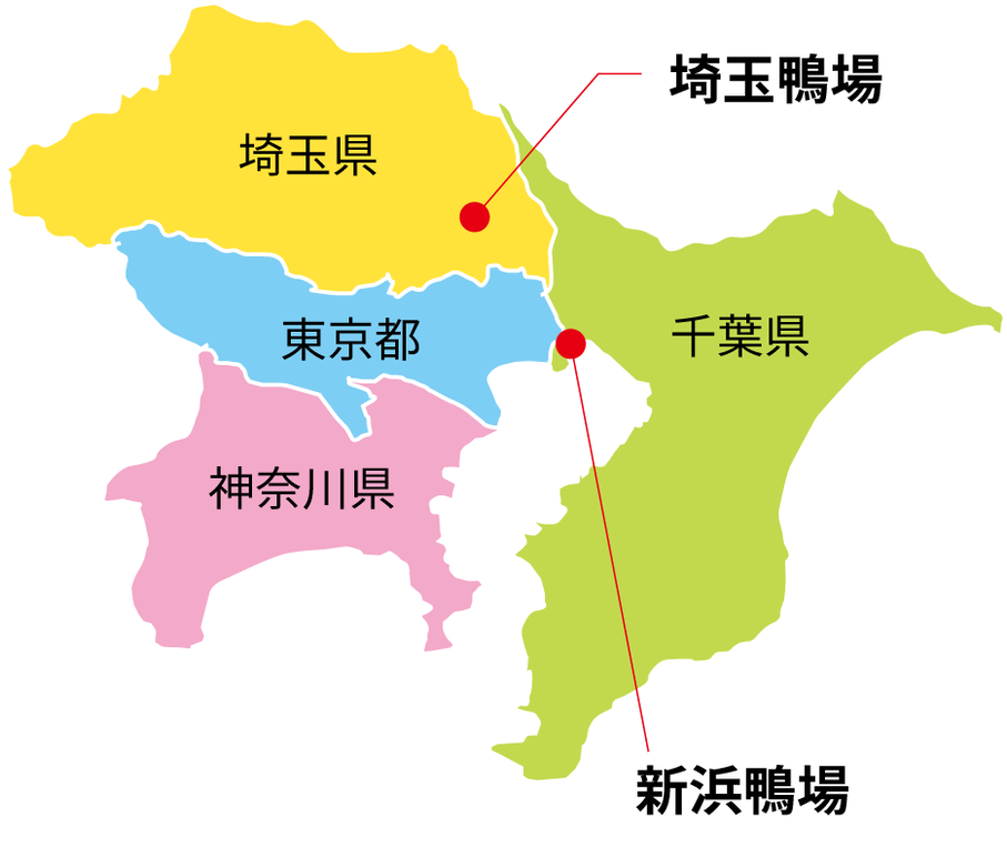 埼玉鴨場と新浜鴨場の位置を示した地図