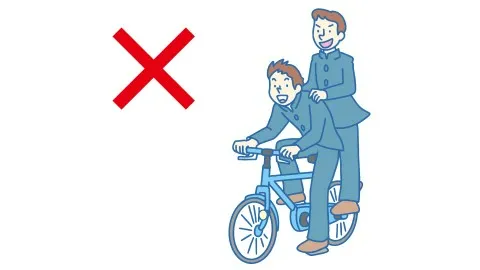 二人乗りで自転車に乗る男子学生